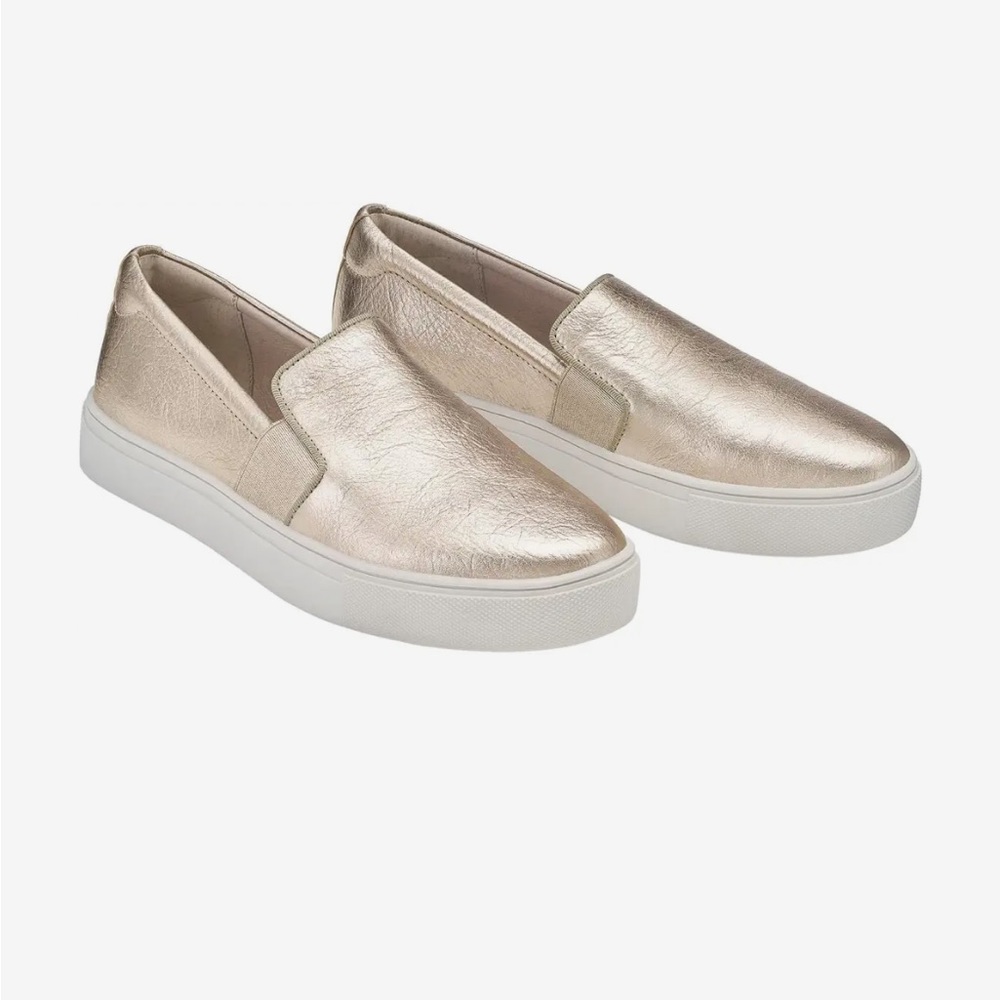 BIRDIES- Swift Leather Sneakers Gold Slide On Shoe Pull On